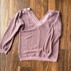 Women's V-Neck Textured Sweater - Mauve